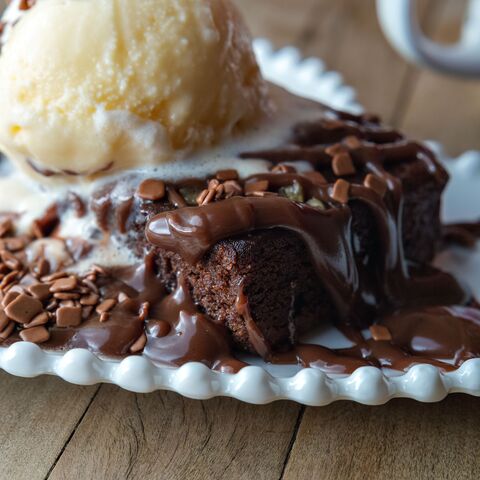 Brownie mit Vanilleeis